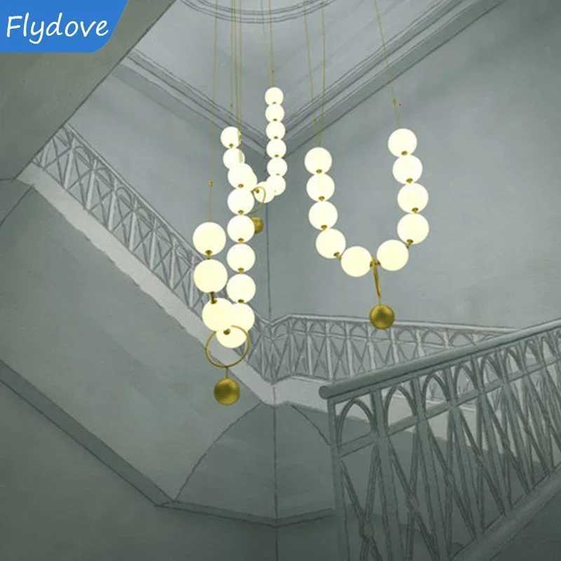 Nordic Modern Pearl Acrylic Necklace LED Chandelier for Living Room Restaurant Kitchen Long Pendant Lamp Interior Decoration Lighting XJ250725