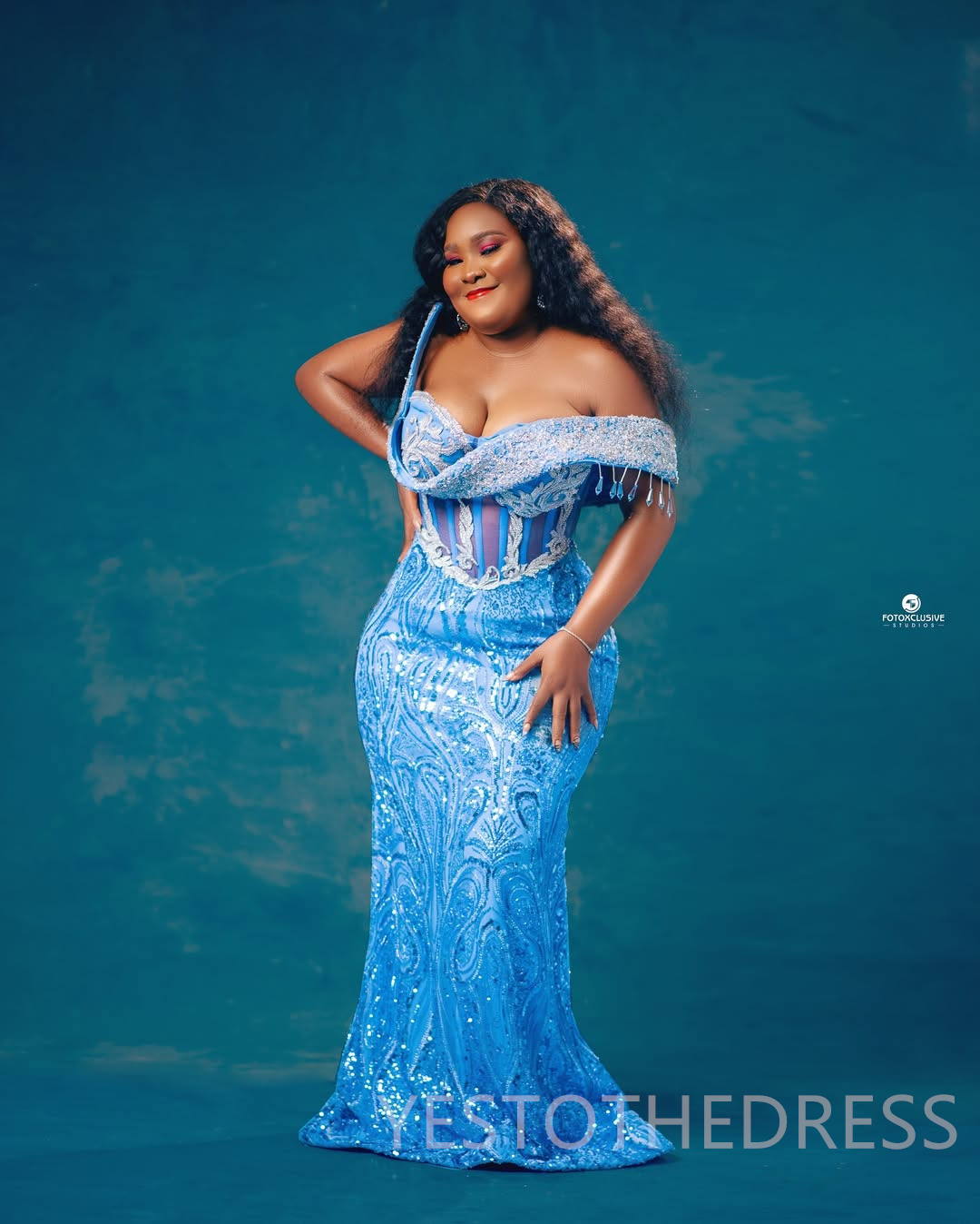 2025 Plus Size Blue Prom Dress Evening Dresses Mermaid Formal Gowns For Black Women One Shoulder Pearls Beaded Lace Birthday Dress Second Reception Go