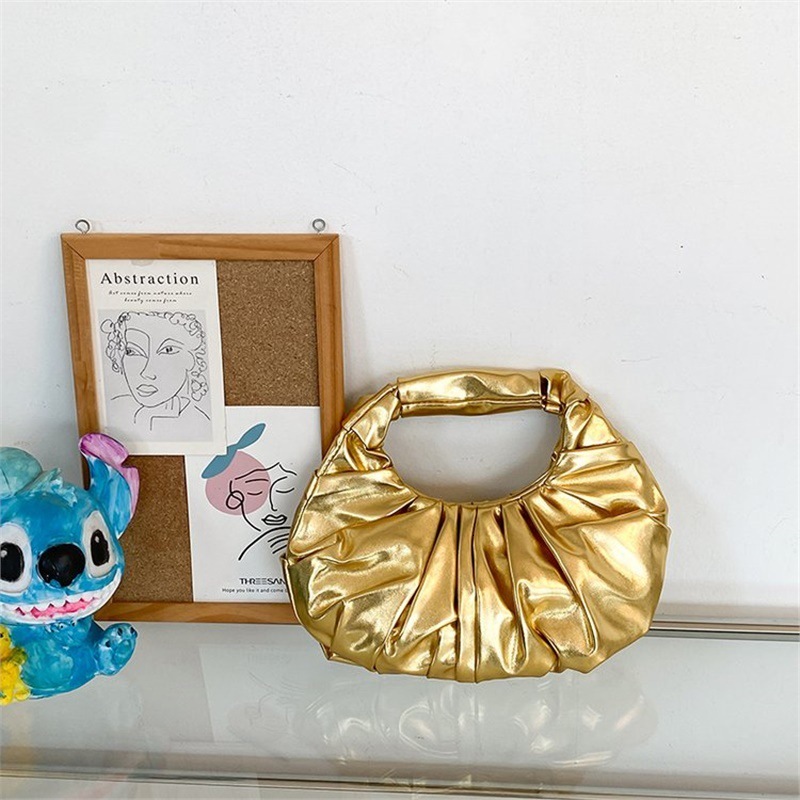 Luxury Brand Designer Bag Women's Bag New Glossy Metal PU Luxury bag Cloud Bag Fashion Pleated Design Handbag European And American Style Women&#