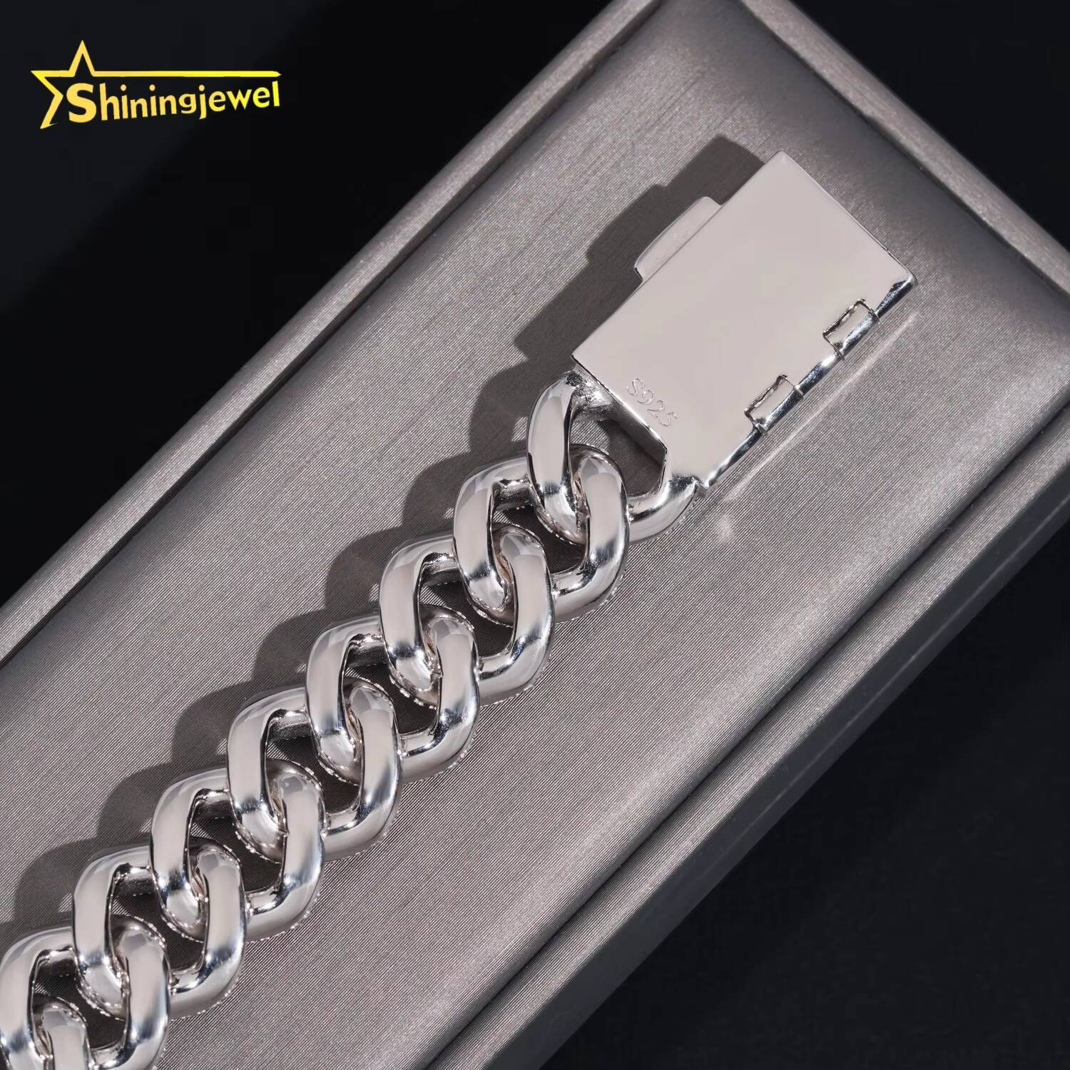 Hot Selling Hip Hop 16mm Moon Shape Cuban Link Custom Iced Out Men Moissanite Bracelet 925 Sterling Silver