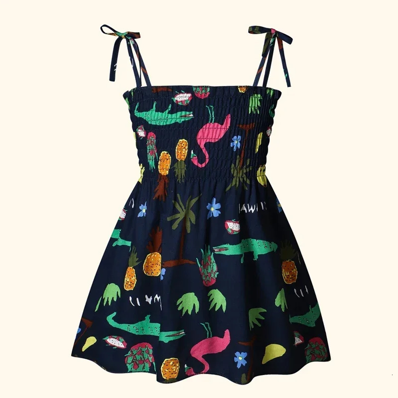 Children Girl Dress Summer Elegant Sling Princess Dresses Flower Print Kids Beach Sundress Casual Cotton Baby Clothing 250725