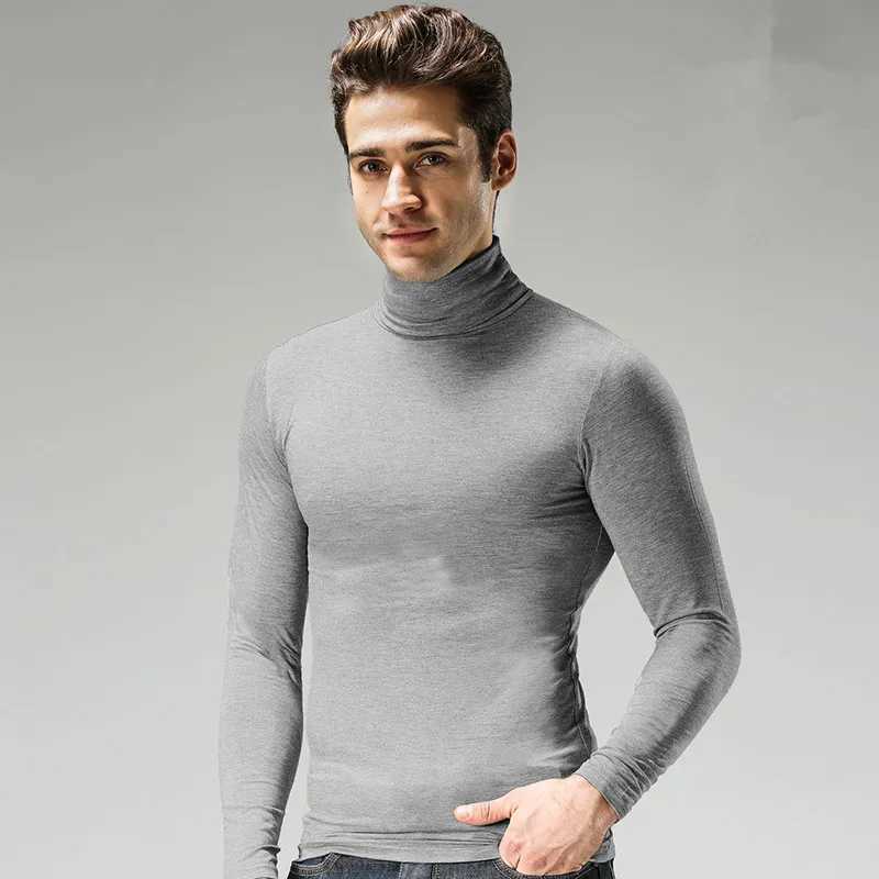 Mens Fashion Spring Long Sleeve T-shirt Casual Shirt Turtleneck collar slim fit T shirt plus size Mens tees S-6XL black white Z250725