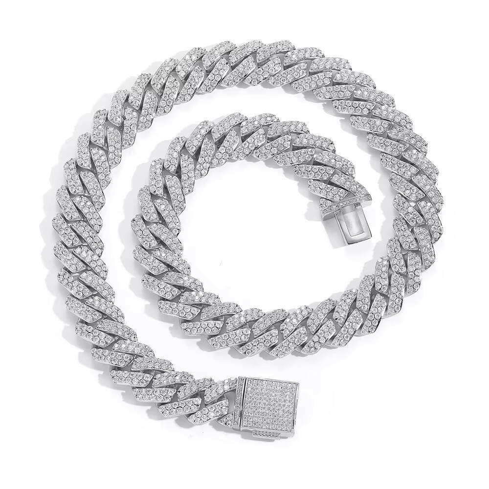 NUOYA 10/15MM Two Rows VVS Moissanite Iced Out Diamond Chain 925 Sterling Silver Necklace Miami Cuban Link Chain for Men