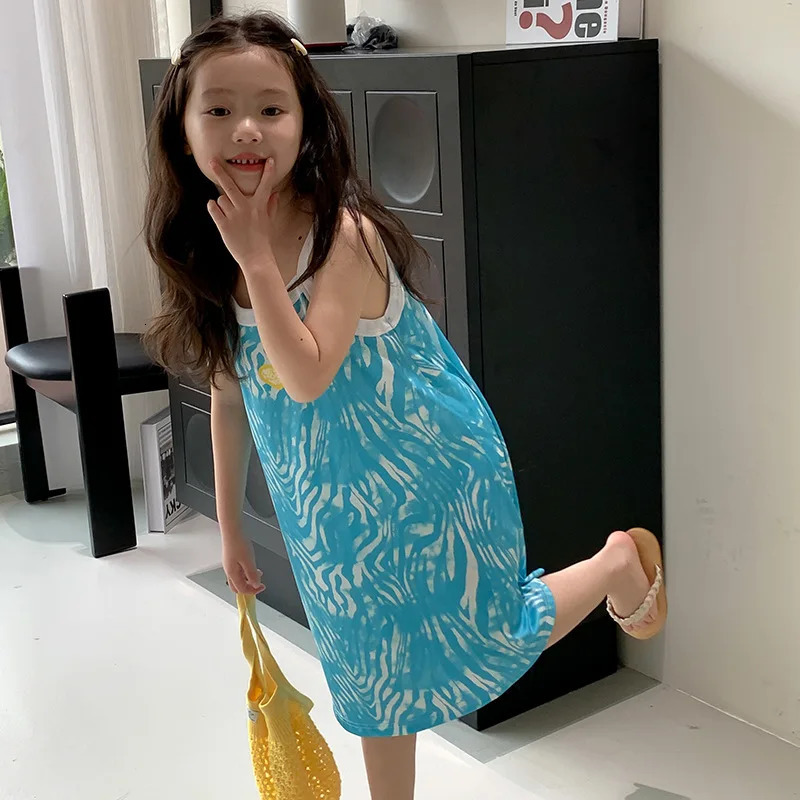 Summer Cute Girls Princess Dress Kids Sleeveless Clothes Children Birthday Party Baby Dresses Sundress Smile Printed Costumes 250725