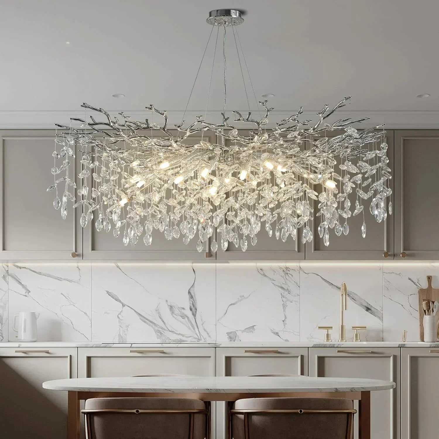 Modern Chrome Crystal Ceiling Chandelier Round Branch Crystal Chandeliers For Dining Living Room Bedroom Kitchen FixtureXJ250725