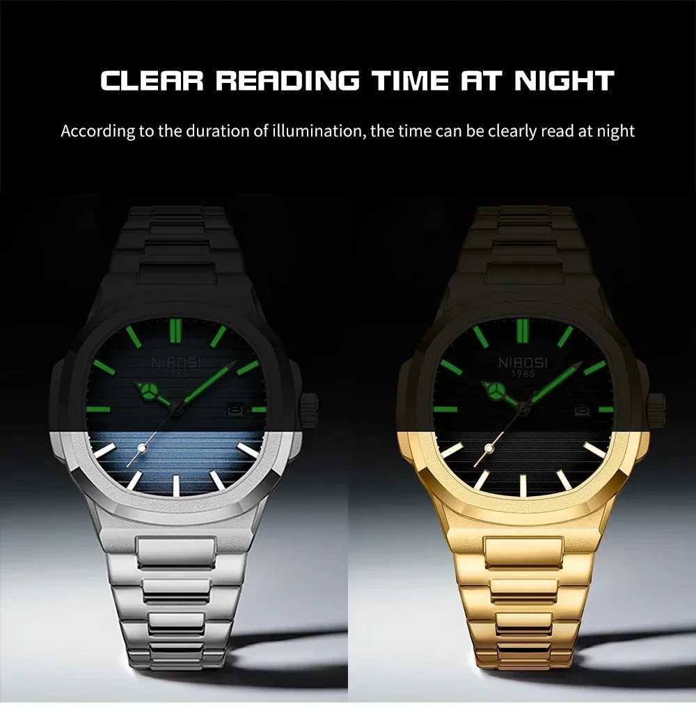 NIBOSI Luxury Watch For Man Waterproof Square Luminous Date Stainless Steel Men Watch Casual Quartz Mens Watches Reloj Hbre X250726