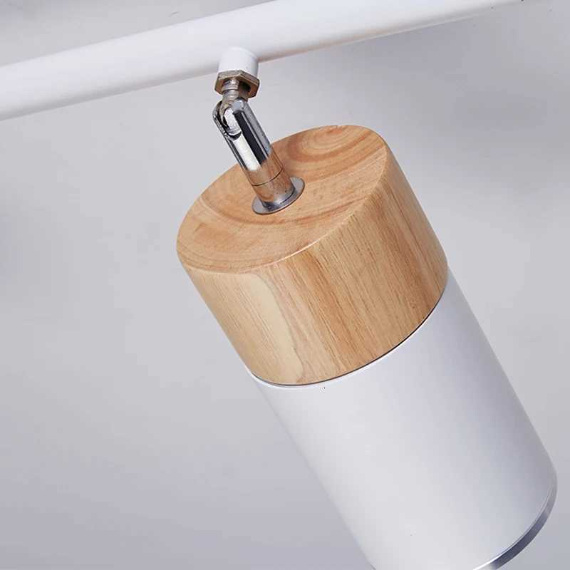 Nordic LED Wood Chandeliers with Track Spotlights for Living Room Bedroom Corridor Lights Black White Decor Lighting Fixtures XJ250725