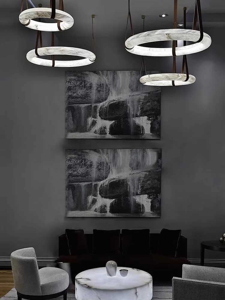 Postmodern Art Chandelier Lighting LED Marble Hanging Lamp Round Living Room Study Bedroom Home Deco LightingXJ250725