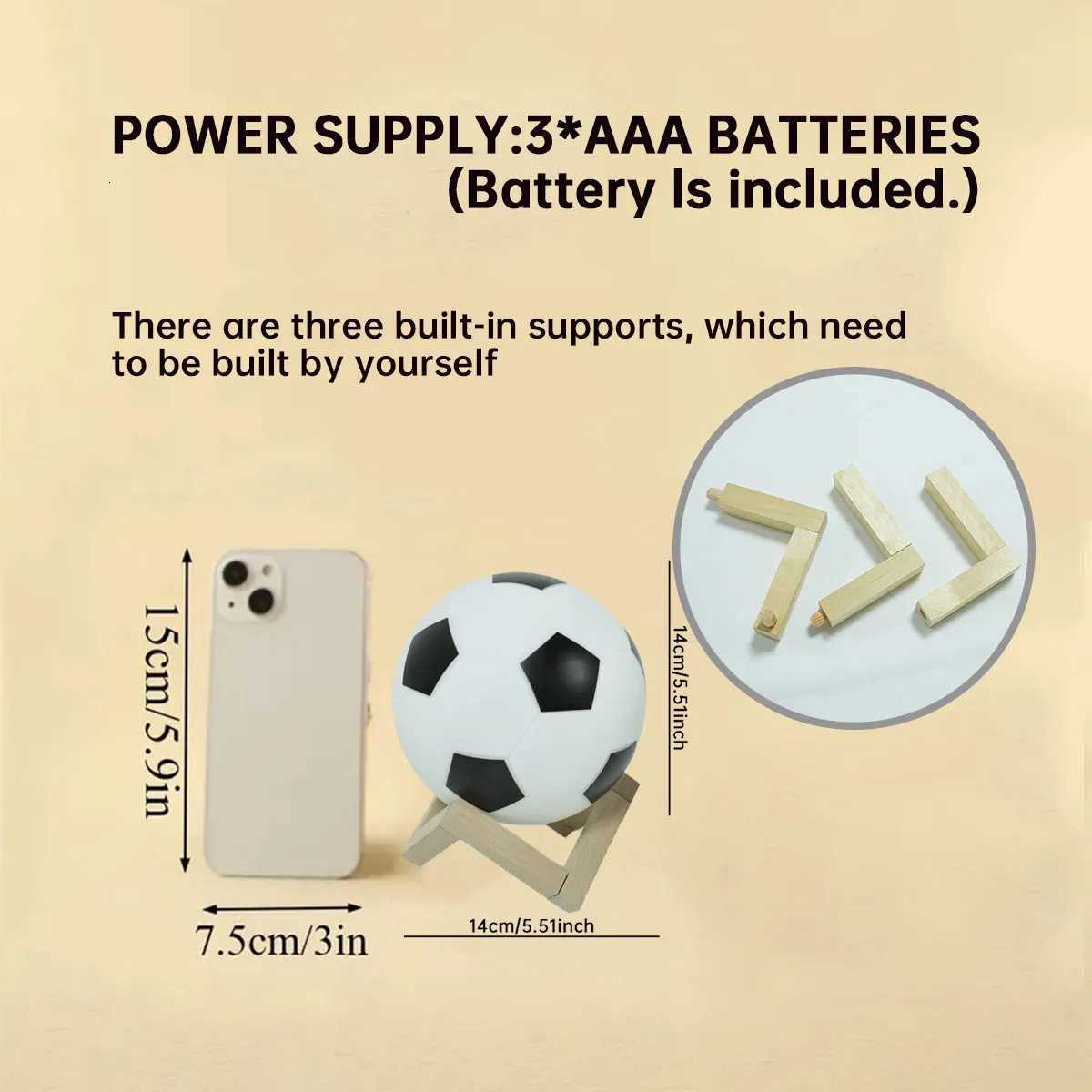 1pc 14cm/5.5in 3D Football Night Light Bedroom Desktop Decoration Soccer Lamp Battery Powered Perfect Gift For Teenagers Decor XJ250725