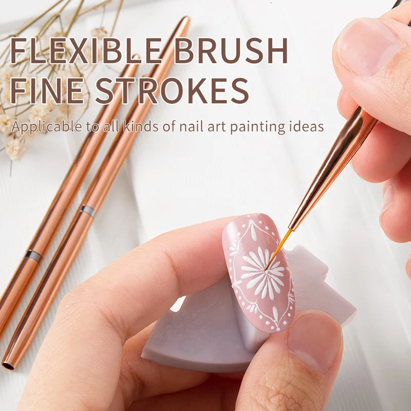 Rose Gold 3Pcs/set Nail Art UV Gel Liner Painting Brushes Drawing Flower Striping n Manicure Tools Kits 7/9/11mm 250716