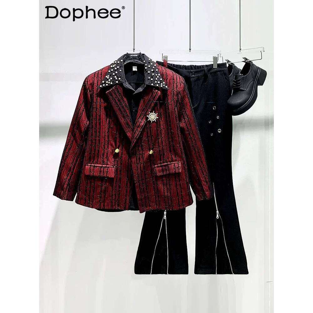 High-End Sequined Blazers Men's 2024 Autumn Embroidery Design Trendy Male Jacket Shoulder Padded Long-Sleeved Suit Jackets