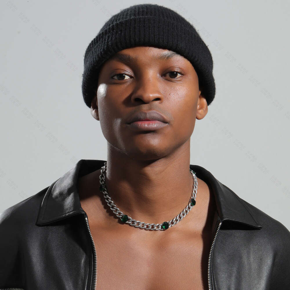 Hip Hop Emerald Oval High-end Exquisite 9mm Zircon Cuban Chain Necklace Men's Cool Jewelry