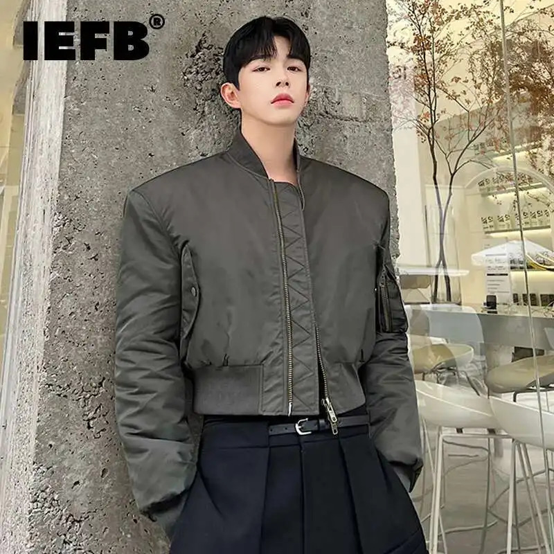 IEFB Spring Army Green Versatile Short Thickened Men Padded Jacket Korean Fashion Male Cotton Coat Solid Color 9A6317 250725