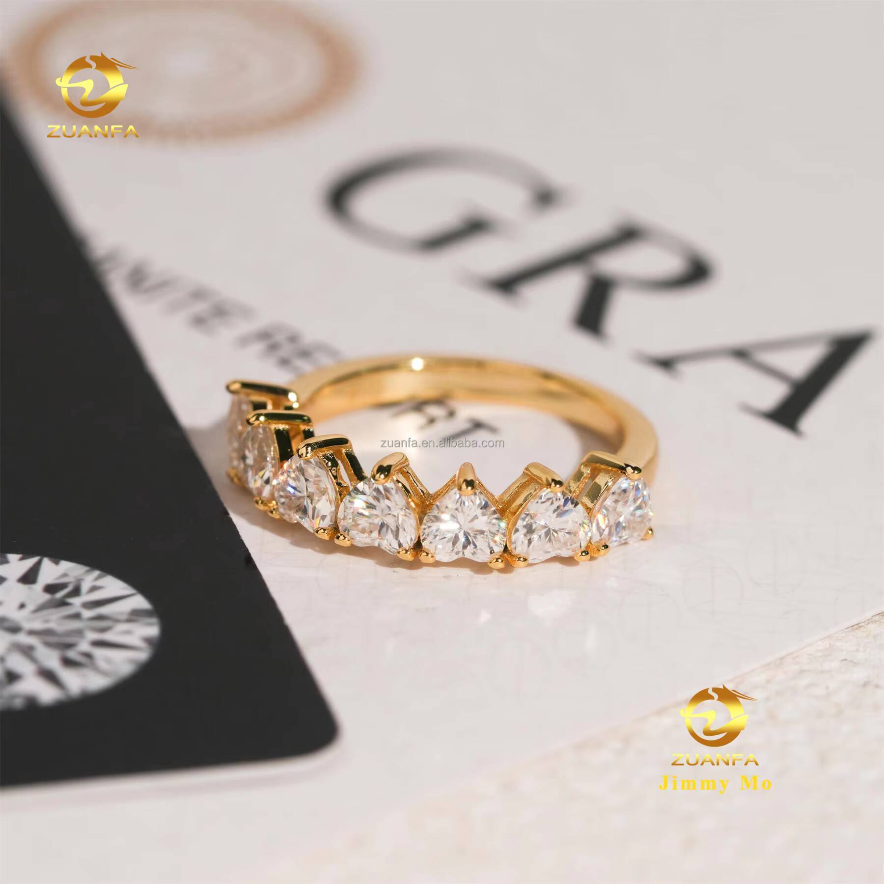 Unique Design Elegant 925 Silver Gold Plated Pass Diamond Tester Bridal Ring Jewelry D Heart Moissanite Eternity Band Ring