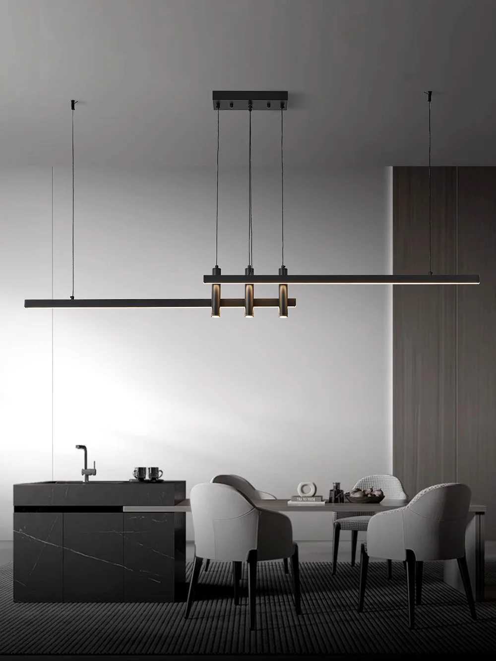 Modern Black Linear Chandelier for Dining Room Creative Hanging Lamp for Kitchen Island Dining Table Office Study LED Lighting XJ250725