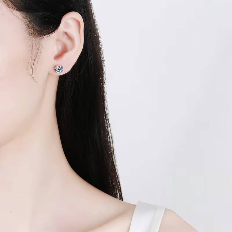 Classic 4 Prong Stud Earrings White Gold 925 Sterling Silver Moissanite Ear Stud 5mm 6.5mm 7.5mm 8mm for Men