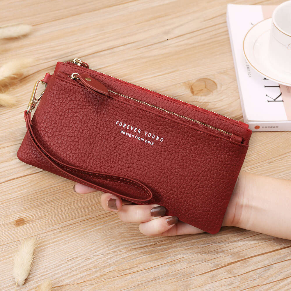 New Korean Style Long Wallet Top Layer Cowhide Large Capacity Zipper Clutch for Women B5 B5