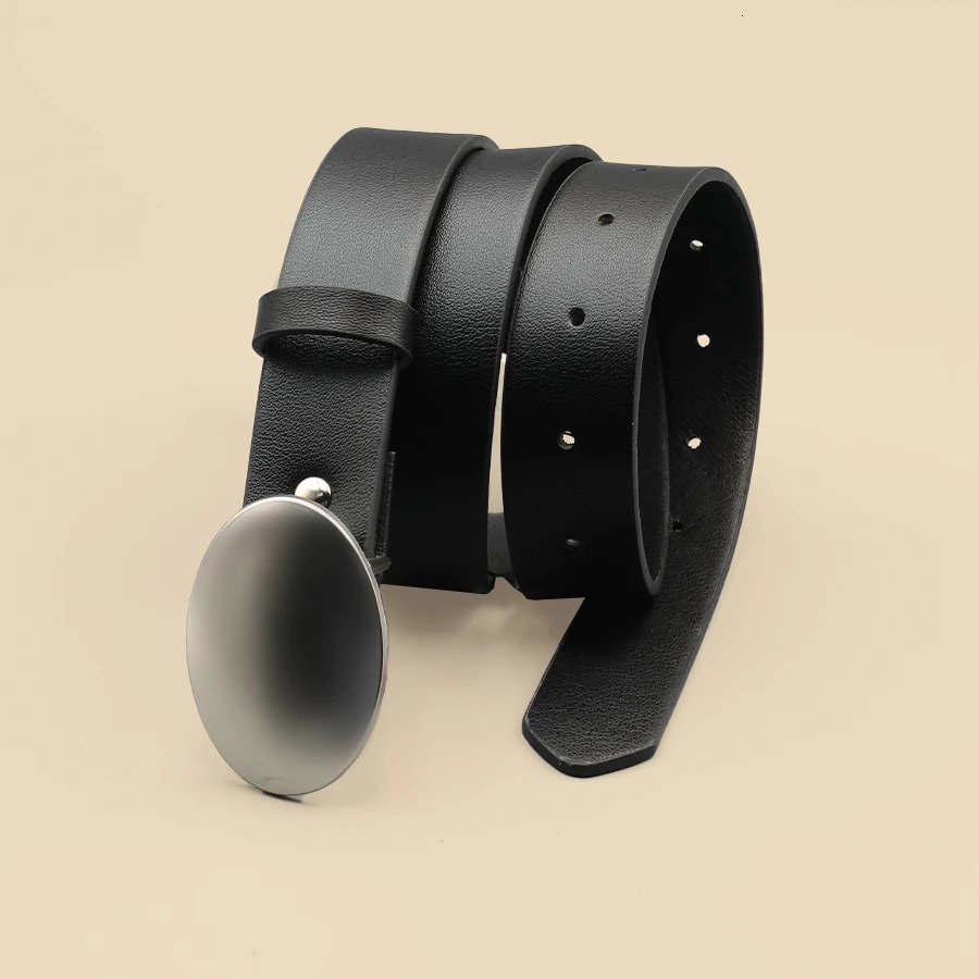 Oval Smooth Metal Buckle Belt Black Casual Minimalist Belt Classic Decorative Belt 250723