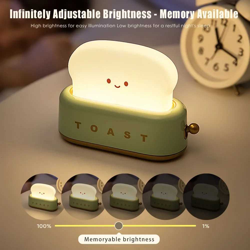 Toast Cartoon LED Night Light Cute Home Decor Kawaii Bread Table Lamps Night Breastfeeding Portable Light with Timer Tiny Lamp XJ250725