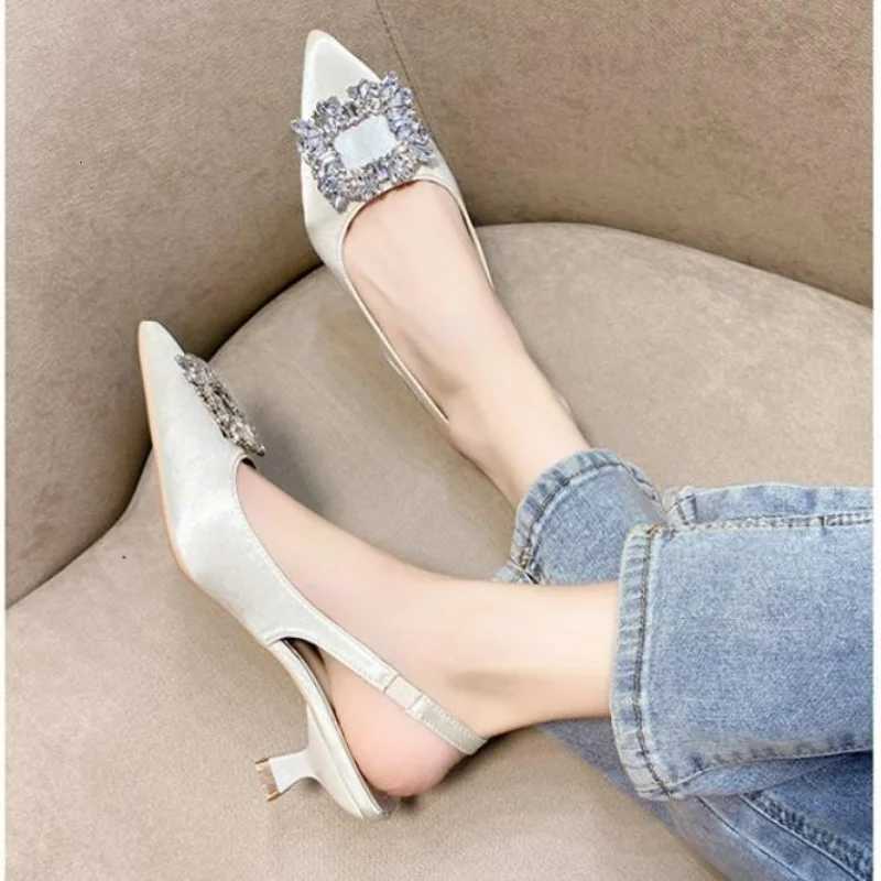 Summer Women Sandals New Womens Shoes Pointed Toe Shallow Nude Pink Diamond Shoes Low Heel Back Strappy Shoes Women dress shoes Z250725