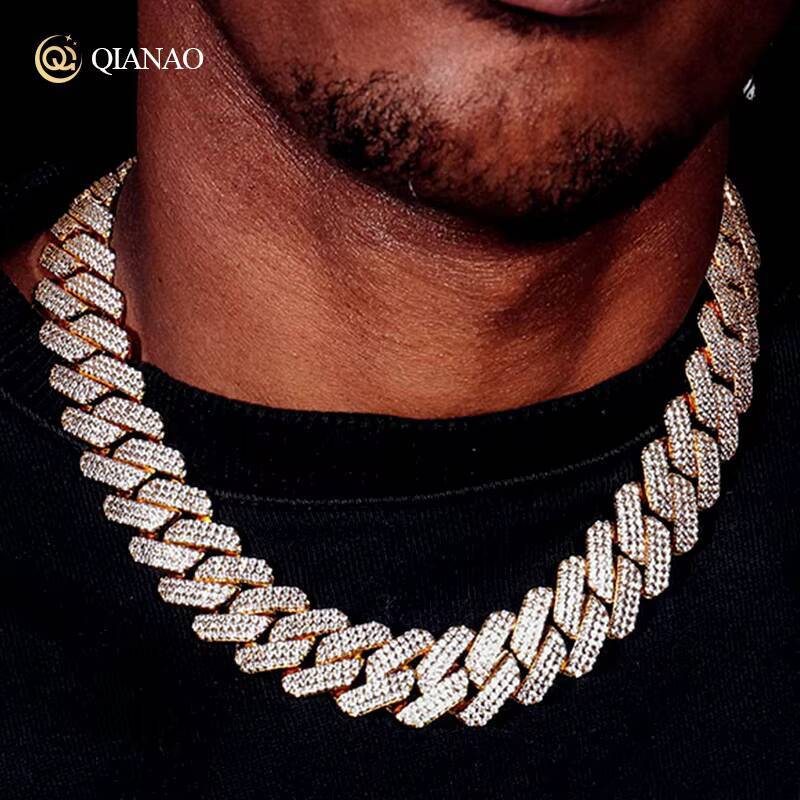 Custom Miami Hip Hop Style Gold Colour Cuban Link Chian 925 Sterling Silver Iced Out Moissanite Diamond Cuban Necklace for Men