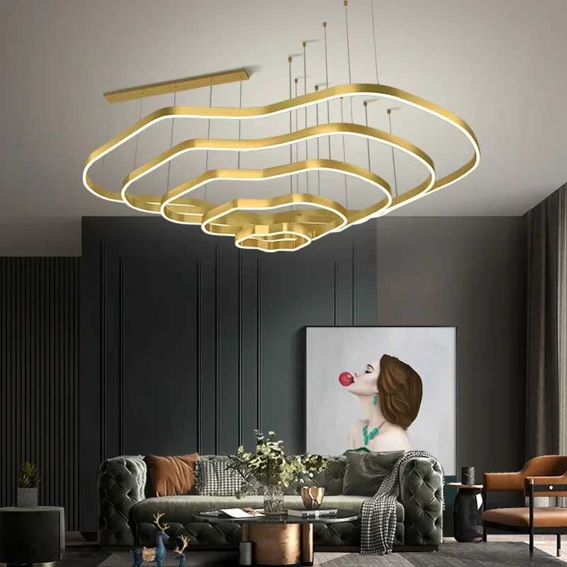 Modern Terraces Chandelier Home Indoor Lighting for Circular Ring Led Living Room Coffee/Gold Restaurant Pendant LampsXJ250725