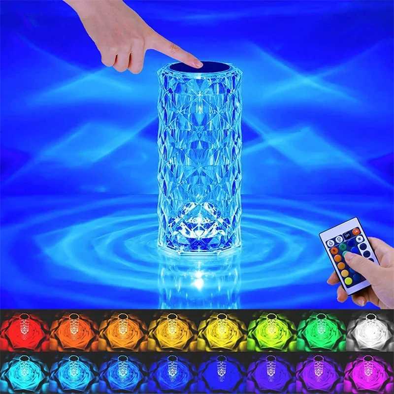 16 Colors LED Crystal Table Lamp Rose Light Projector Home Bar Decoration Touch Rechargeable Romantic Diamond Atmosphere Light XJ250725