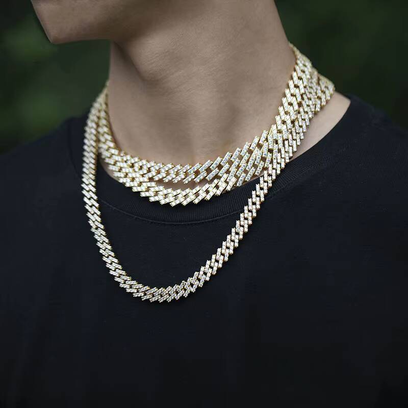 Mens Hip Hop 925 Sterling Silver 13mm Single Row Moissanite Diamond Cuban Chain Necklace