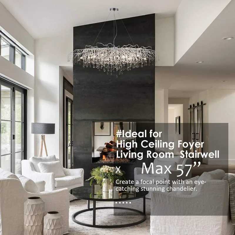 Chrome Rectangular Crystals Chandelier for Living Room Bedroom Crystal Chandeliers Ceiling Pendant Raindrops Long Light Fixture XJ250725