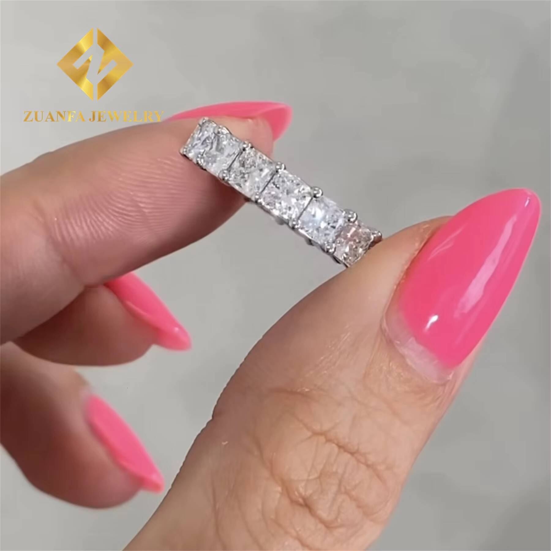 Pass Diamond Tester 10k White Gold VVS1 D Color Cushion Moissanite Diamond Engagement Eternity Band Ring Women