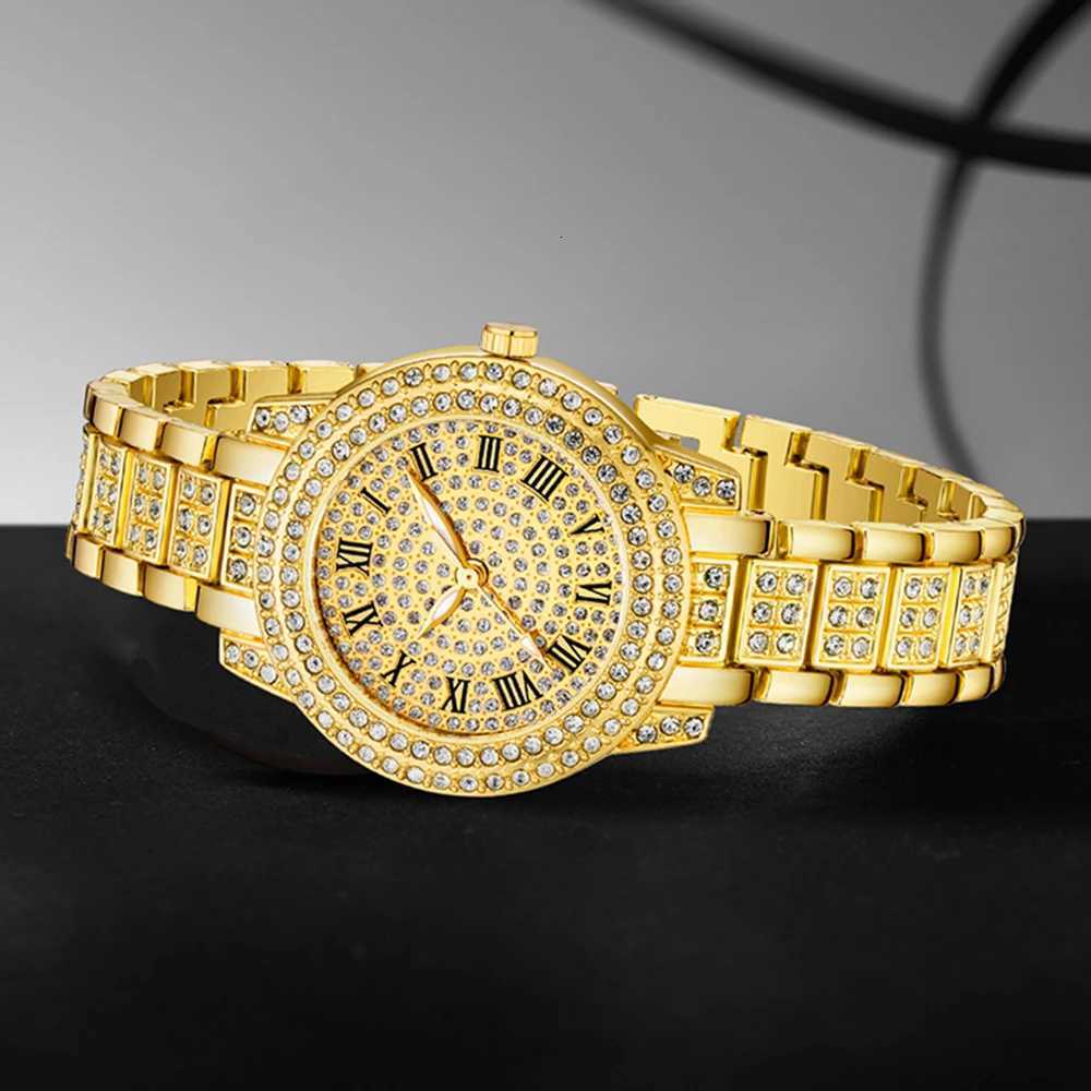 2PCS Golden Luxury Womens Watch Set Trendy Fashion Ran Digital Sc Dial Quartz Watch Bracelet Set Perfect Gift for Her X250726