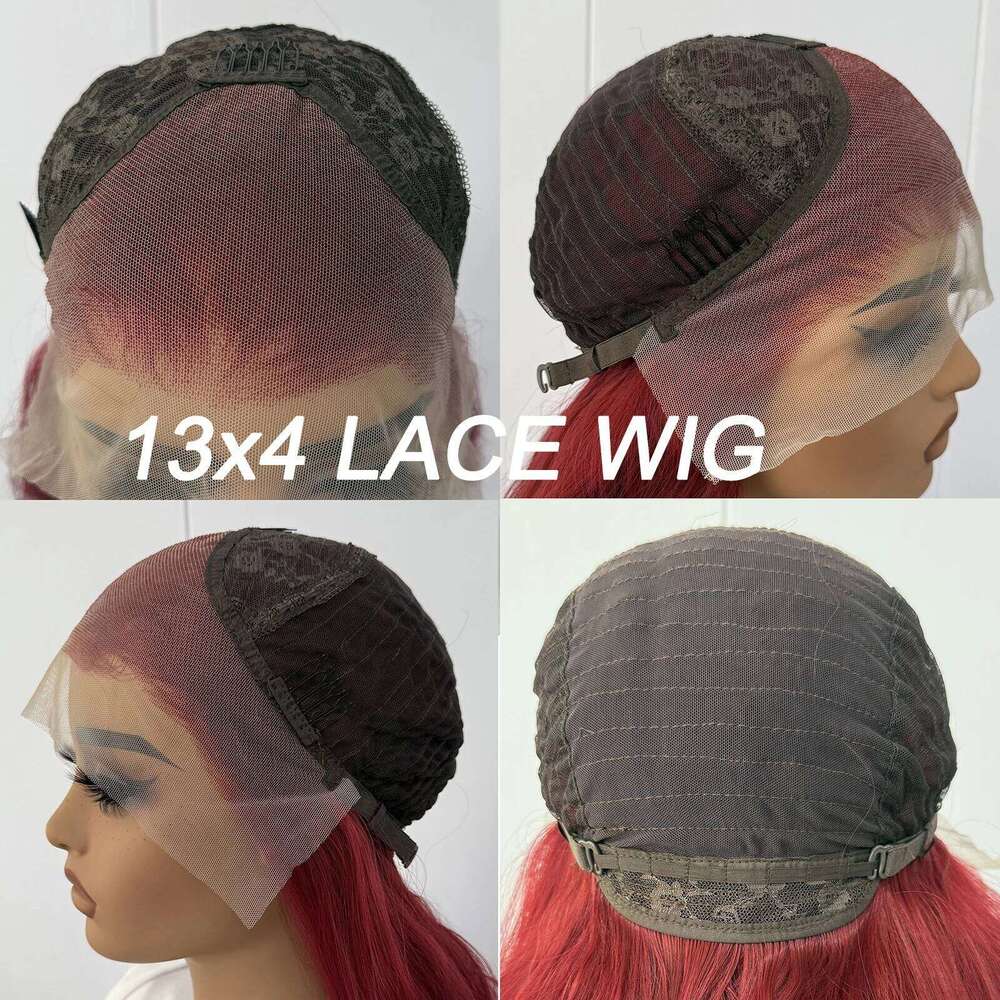 Bury Long Deep Wave 13x4 Lace Front Synthetic Hair Wigs for Women Wine Red Natural Hairline Daily Use Heat Resistant Wig