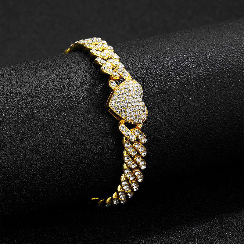 Heart Chain Cuban Link 9mm Hip Hop Rap Ins Style Versatile Accessories Men's Necklace Set