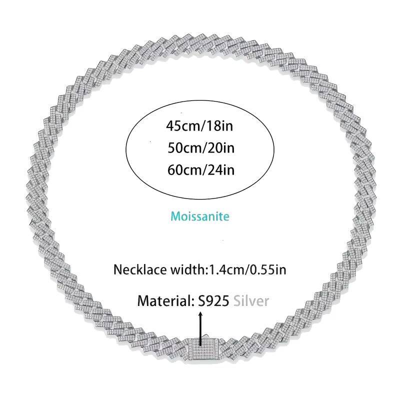 Hip Hop Mens Jewelry 925 Solid Silver Moissanite Diamond Clasp 18K Gold-Plated Rope Chain Cuban Link Necklace Moissanite Chain
