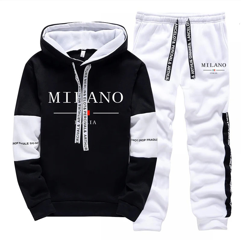 est Fahsion Mens Sportswear Hooded Sweatshirts Jogger Pants Male Daily Casual Sport Jogging Suit Italia Milan Printed Hoodies 250717