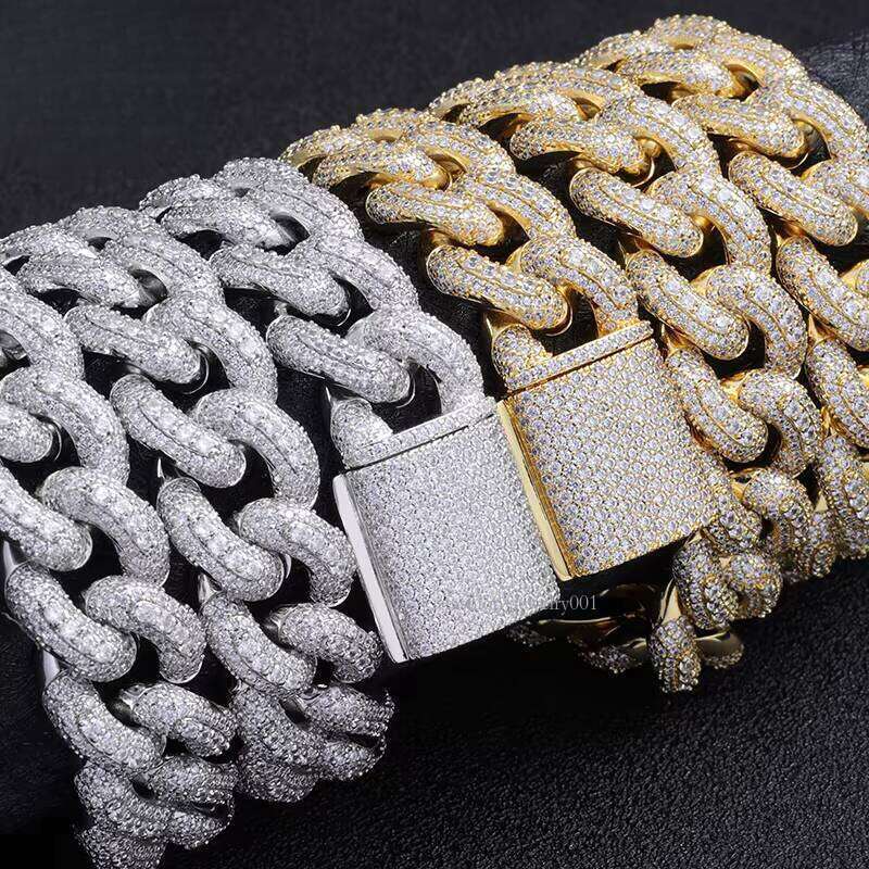 Factory Customization Sier Miami Cuban Link Chain 18mm-24 Inch Moissanite Necklace