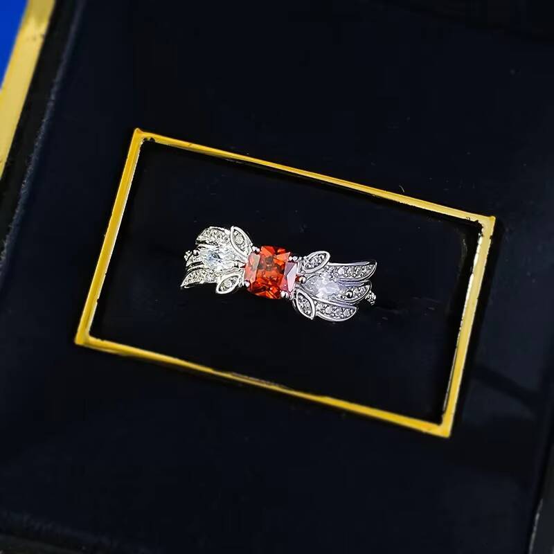 MEENOY Bulk Fashion Jewelry 925 Sterling Silver Orange Sapphire ZIRCON Gemstone Angel Wings Ring
