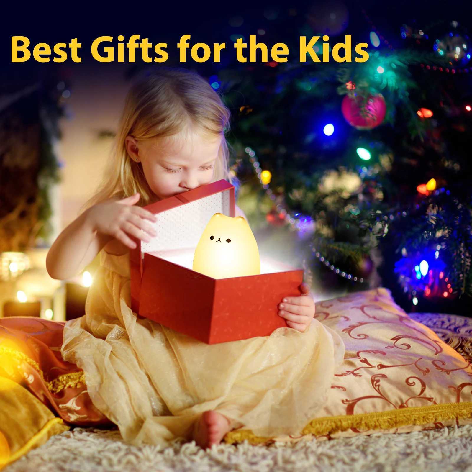 Mini Kawaii Popular Cat Baby Night Lamp 7-color Touch Pat Color-changing Eye Protection Bedroom Bedside Nightlight Gift for Children XJ250725