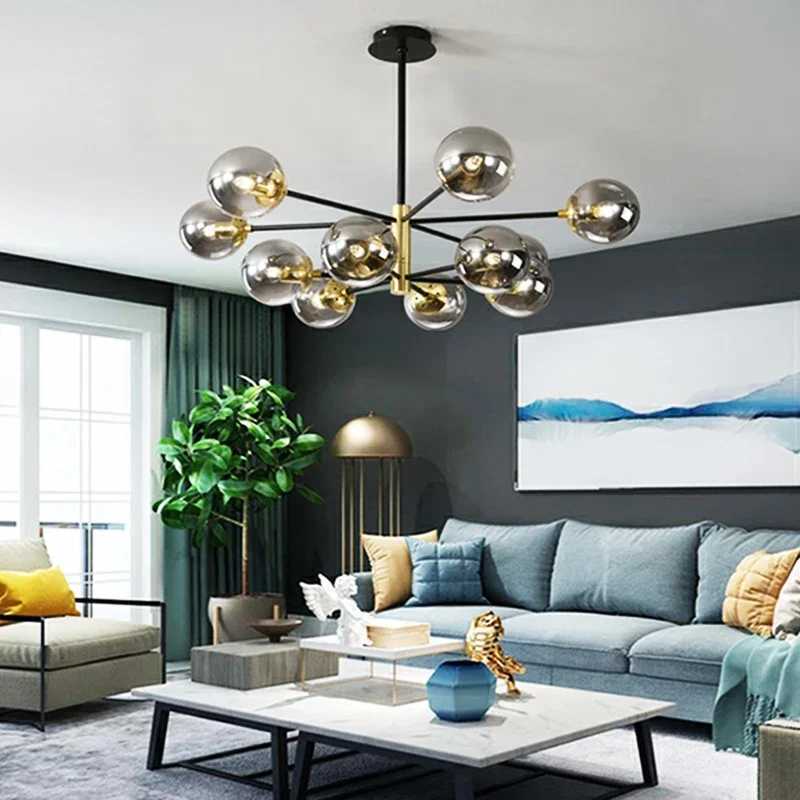Modern Glass Ball Led Ceiling Chandelier Black Gold for Bedroom Living Dining Room Table Pendant Lamp Indoor Lusters Luminaire XJ250725