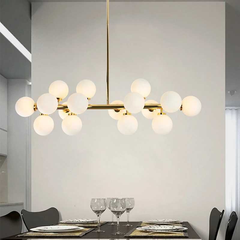 Nordic Modern Pendant Lamp Luxury Home Decor Lighting Fixtures Glass Round Lampshade Chandelier for Restaurant VillaXJ250725