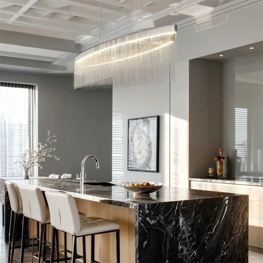 Modern Crystal Chandelier Dining Room Pendant Ceiling Light Fixture Dimmable LED Chandelier Light with Tassel Chain for Home Decoration XJ250725