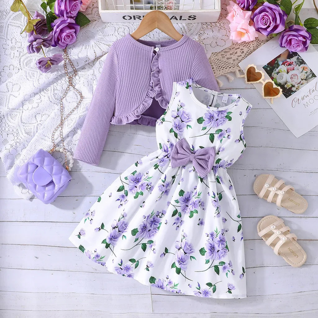 28 Years Old Girl Long Sleeve Coat Floral Princess Dresses Outfit Toddler Infant Clothing Set Fashion Kids Wear 250725