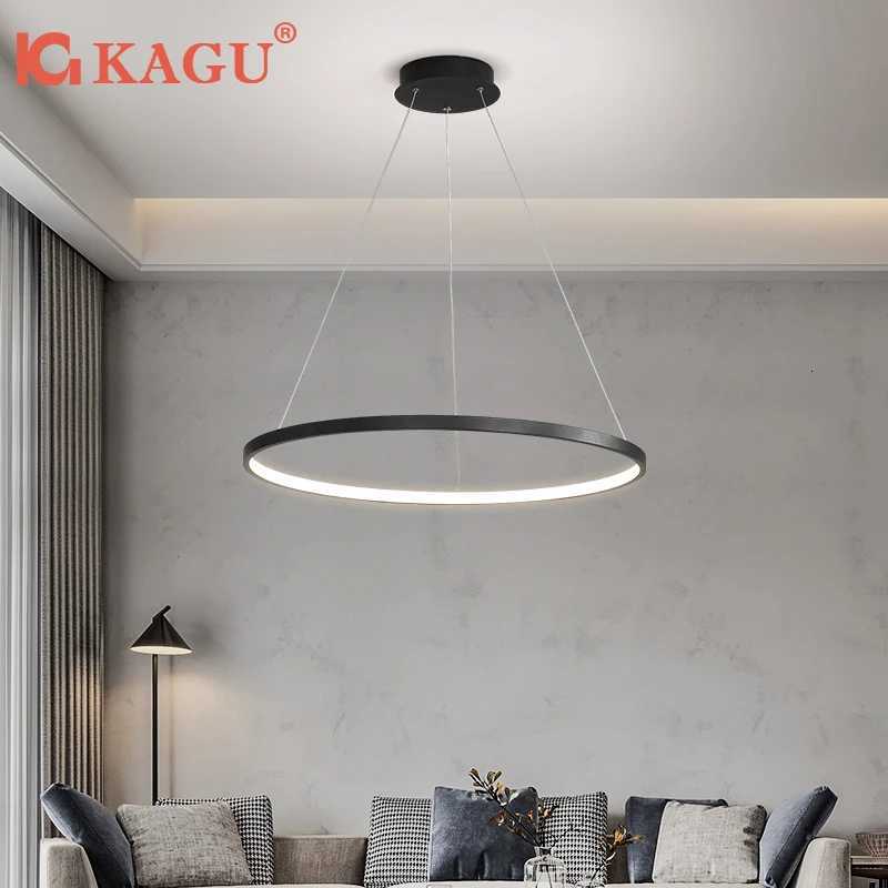 Modern Round LED Chandelier Black/White - Dimmable Pendant Light for Kitchen Living Room Surface Mounted Minimalist Home Light XJ250725