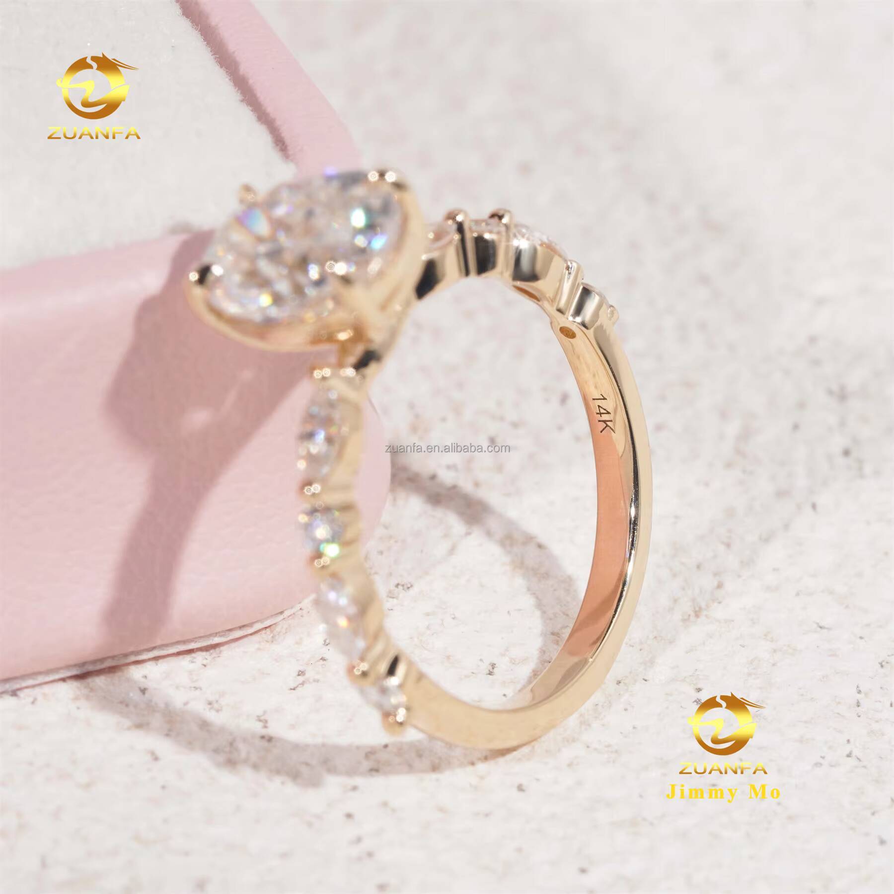 Customized Elegant Style 14k Solid Gold IGI Certificates Bridal Jewelry 2Ct CVD Lab Grown Diamond Oval Engagement Band Ring Set