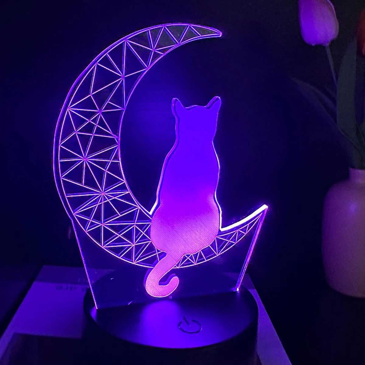 1pc Moon Cat 3D Night Light 3D Optical Illusion Lamp With Touch 7-Color Changing Ambient Light For Bedroom XJ250725