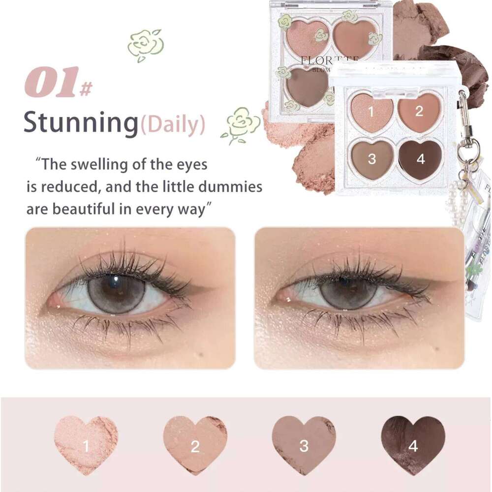 FLORTTE Love Yourself 4-Color Eyeshadow Palette With Brush ltiple Colors Matte Shimmer Makeup Cosmetics