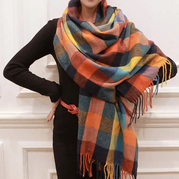 Checkered Scarf Womens Winter Scarves Warm Red Scarf Ladies Cashmere Black Scarf AC006 250724