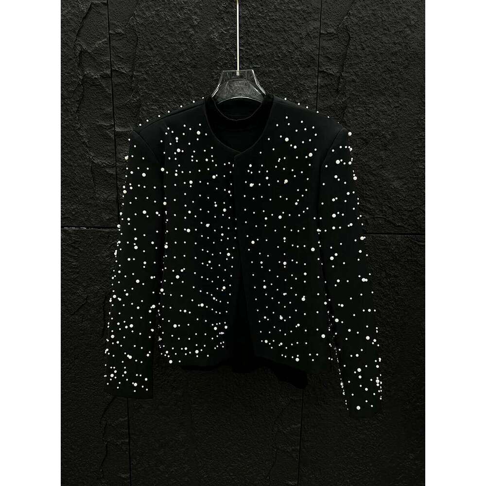 High-End Beaded Jackets Men's 2025 Spring Autumn New High Street Short Style Loose Coats Male Fashion Stage Performance Clothes