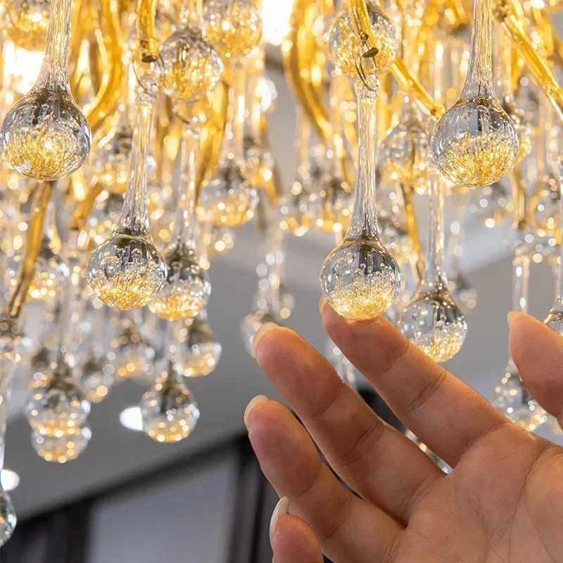 Luxury Crystal Chandelier Gold Chrome Water Drop Suction Branch Ceiling Light Living Room Hotel Lobby Villa Interior Decor Lamps XJ250725