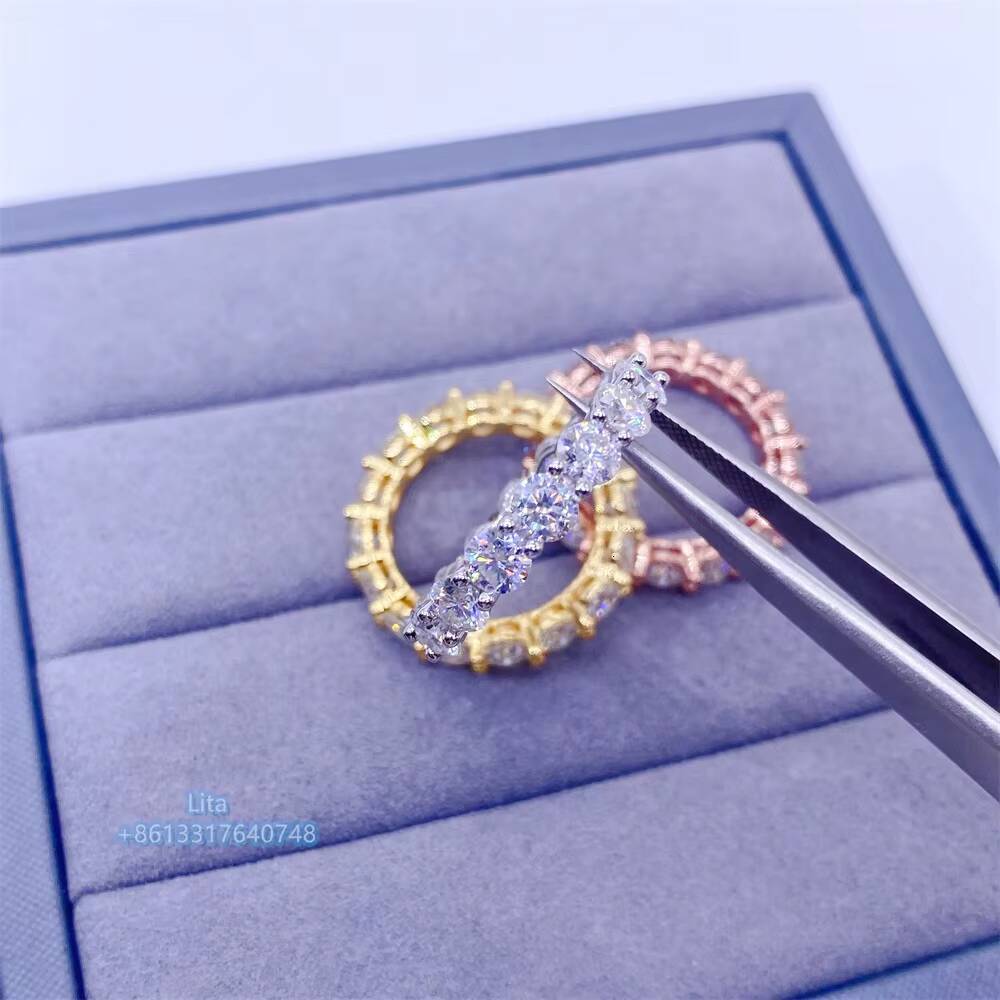 New Arrival Stock Cheapest Price 14k 18k Gold Plated 4mm Tennis Eternity Band Sterling Silver Ring